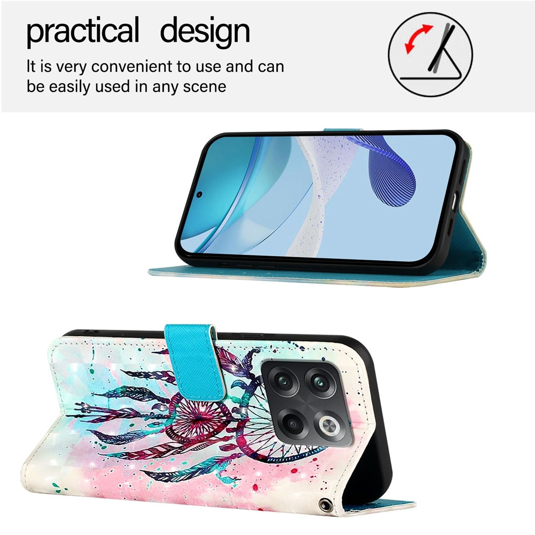 OnePlus 10T Global Leather Flip Phone Case with 3D Painted Design, Card Holder, Wallet & Stand Function - Durable Protection & Easy Access