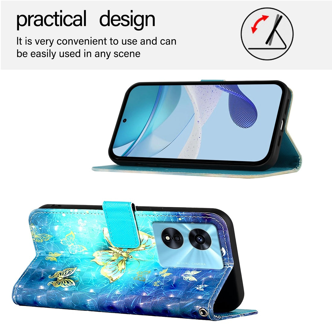 OnePlus Nord N300 Leather Flip Phone Case with 3D Painted Design, Card Holder, Wallet & Stand Function - Durable Protection & Easy Access