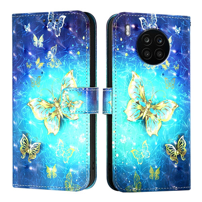 Honor 50 Lite Leather Flip Phone Case with 3D Painted Design, Card Holder, Wallet & Stand Function - Durable Protection & Easy Access