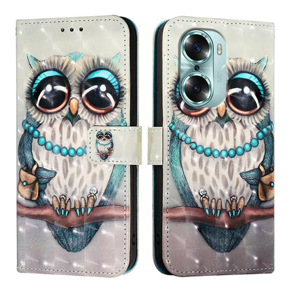 Honor 60 Leather Flip Phone Case with 3D Painted Design, Card Holder, Wallet & Stand Function - Durable Protection & Easy Access