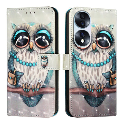 Honor 70 Leather Flip Phone Case with 3D Painted Design, Card Holder, Wallet & Stand Function - Durable Protection & Easy Access