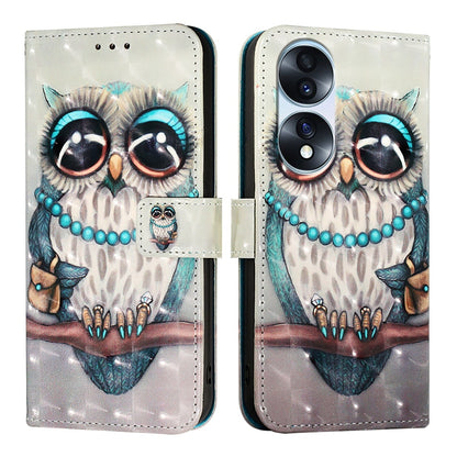 Honor 70 Pro Leather Flip Phone Case with 3D Painted Design, Card Holder, Wallet & Stand Function - Durable Protection & Easy Access