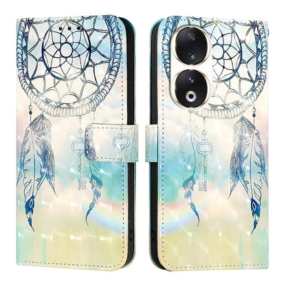 Honor 90 Leather Flip Phone Case with 3D Painted Design, Card Holder, Wallet & Stand Function - Durable Protection & Easy Access