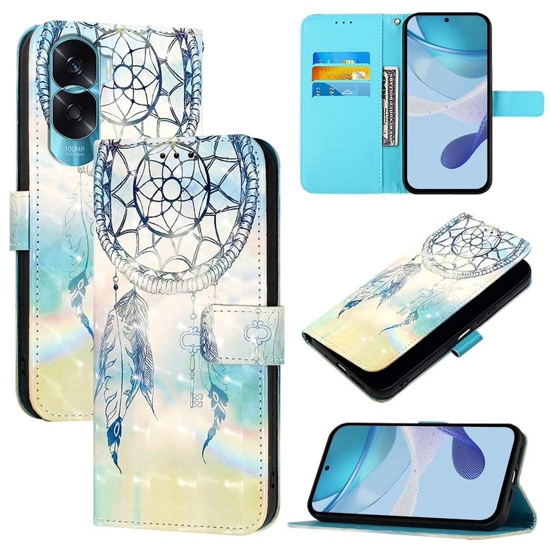 Honor 90 Lite Leather Flip Phone Case with 3D Painted Design, Card Holder, Wallet & Stand Function - Durable Protection & Easy Access