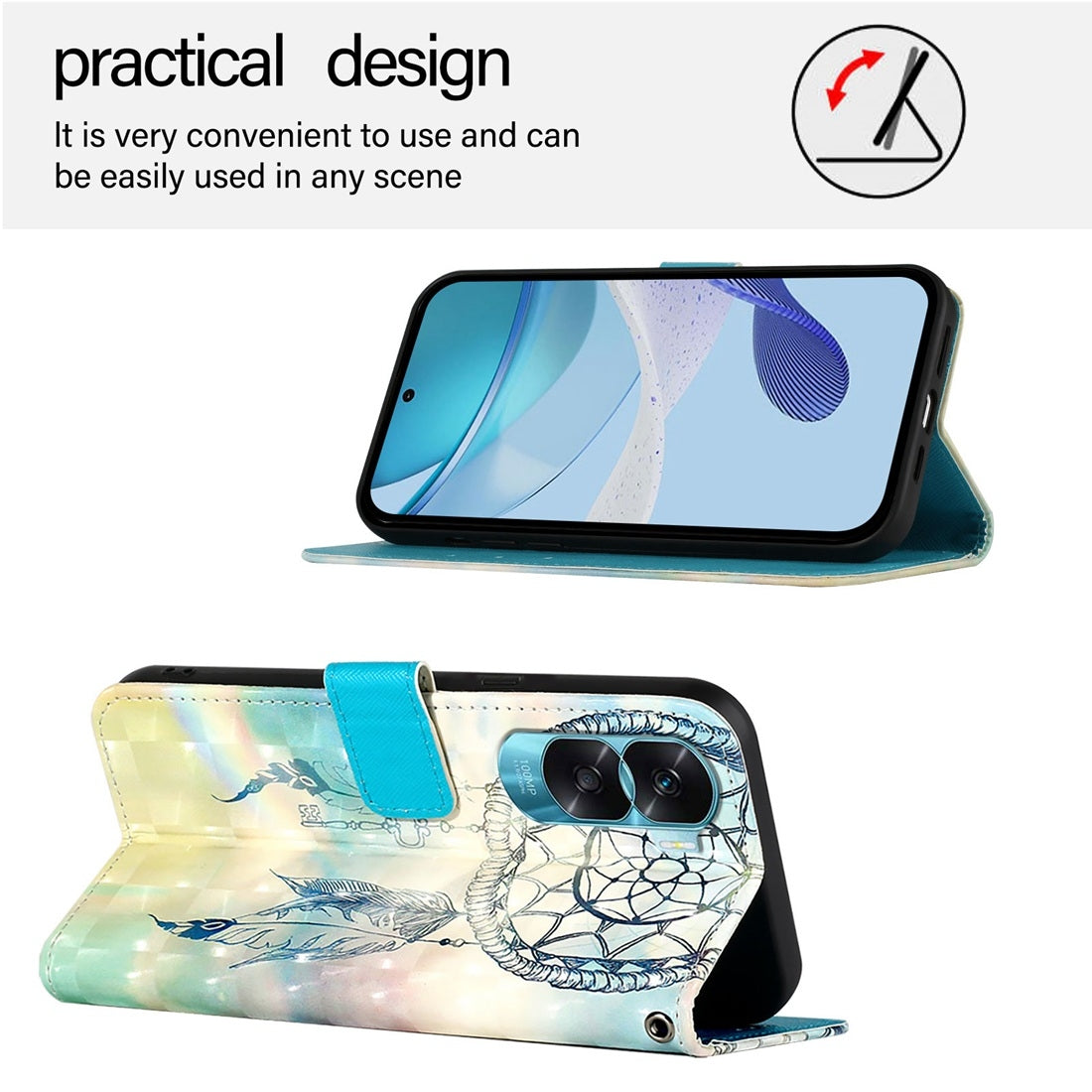 Honor 90 Lite Leather Flip Phone Case with 3D Painted Design, Card Holder, Wallet & Stand Function - Durable Protection & Easy Access