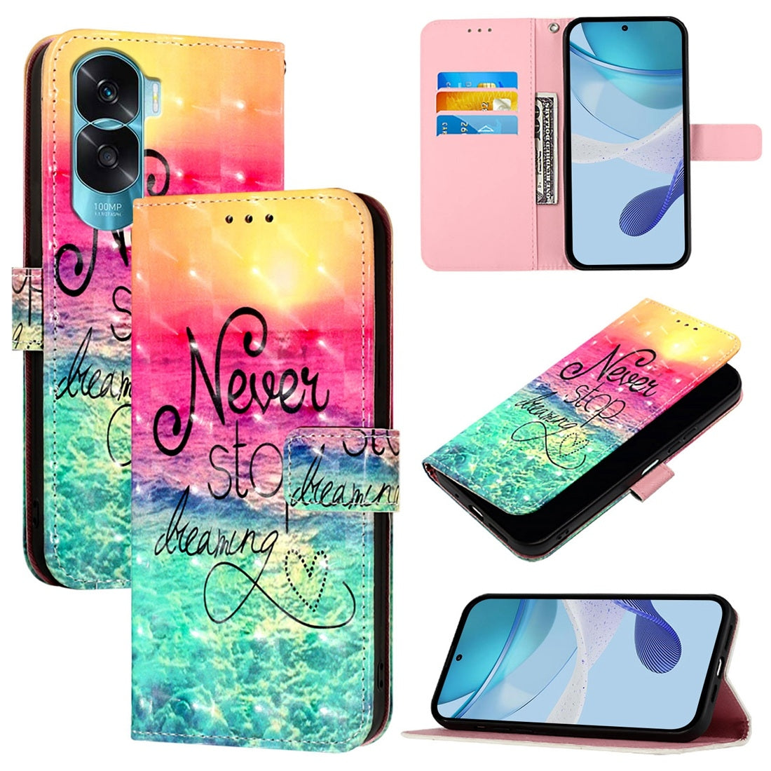 Honor 90 Lite Leather Flip Phone Case with 3D Painted Design, Card Holder, Wallet & Stand Function - Durable Protection & Easy Access