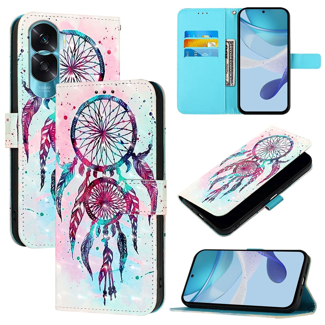Honor 90 Lite Leather Flip Phone Case with 3D Painted Design, Card Holder, Wallet & Stand Function - Durable Protection & Easy Access