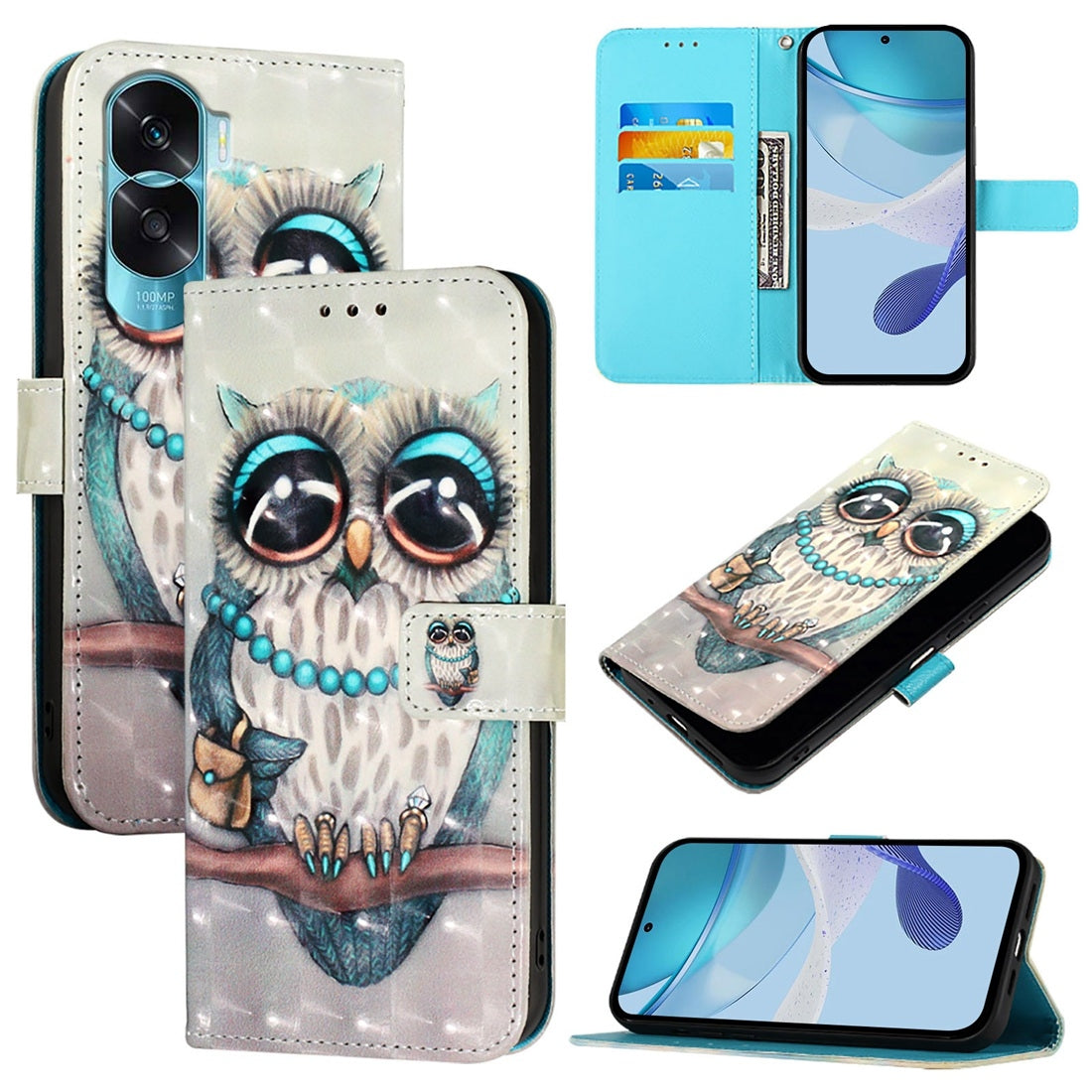 Honor 90 Lite Leather Flip Phone Case with 3D Painted Design, Card Holder, Wallet & Stand Function - Durable Protection & Easy Access