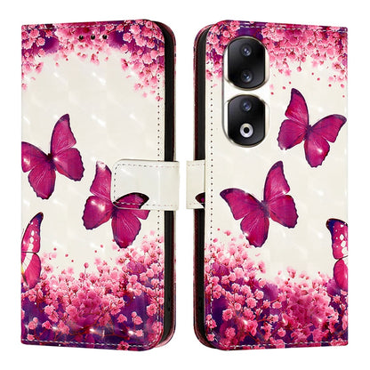 Honor 90 Pro Leather Flip Phone Case with 3D Painted Design, Card Holder, Wallet & Stand Function - Durable Protection & Easy Access