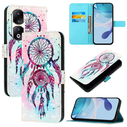 Honor 90 Pro Leather Flip Phone Case with 3D Painted Design, Card Holder, Wallet & Stand Function - Durable Protection & Easy Access