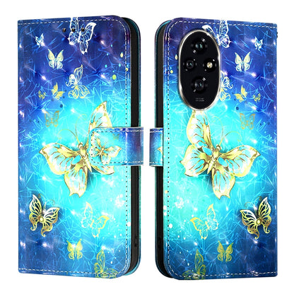 Honor 200 Leather Flip Phone Case with 3D Painted Design, Card Holder, Wallet & Stand Function - Durable Protection & Easy Access