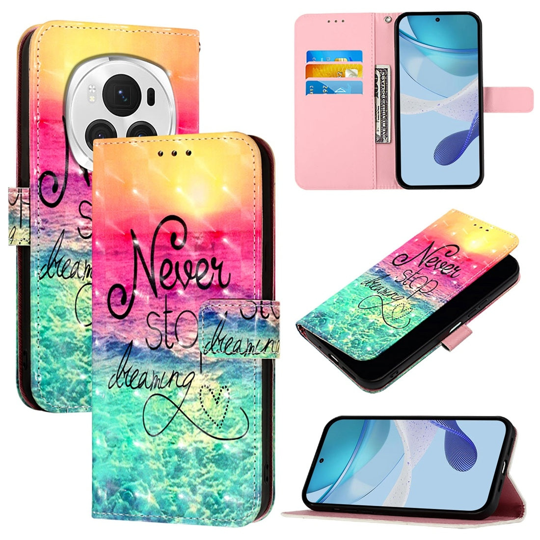 Honor Magic6 Pro Global Leather Flip Phone Case with 3D Painted Design, Card Holder, Wallet & Stand Function - Durable Protection & Easy Access