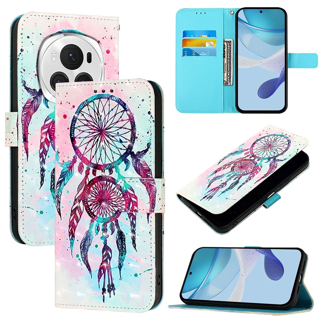 Honor Magic6 Pro Global Leather Flip Phone Case with 3D Painted Design, Card Holder, Wallet & Stand Function - Durable Protection & Easy Access