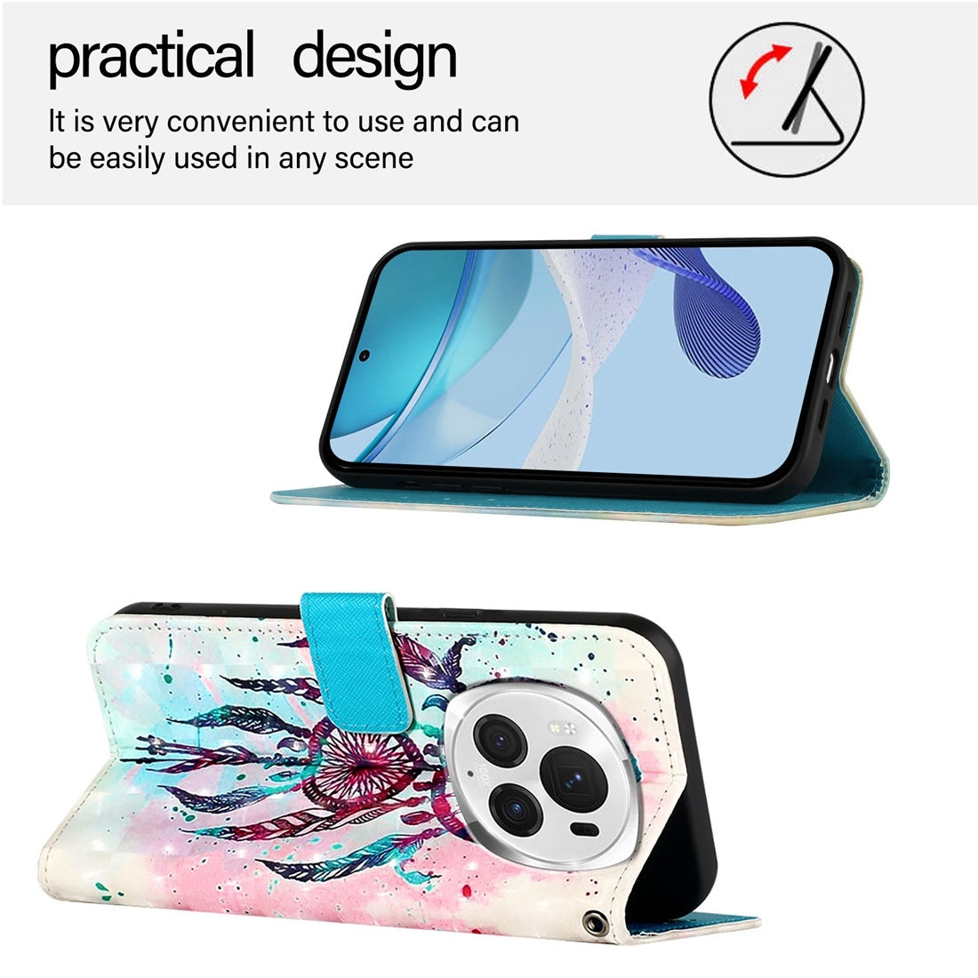 Honor Magic6 Pro Global Leather Flip Phone Case with 3D Painted Design, Card Holder, Wallet & Stand Function - Durable Protection & Easy Access