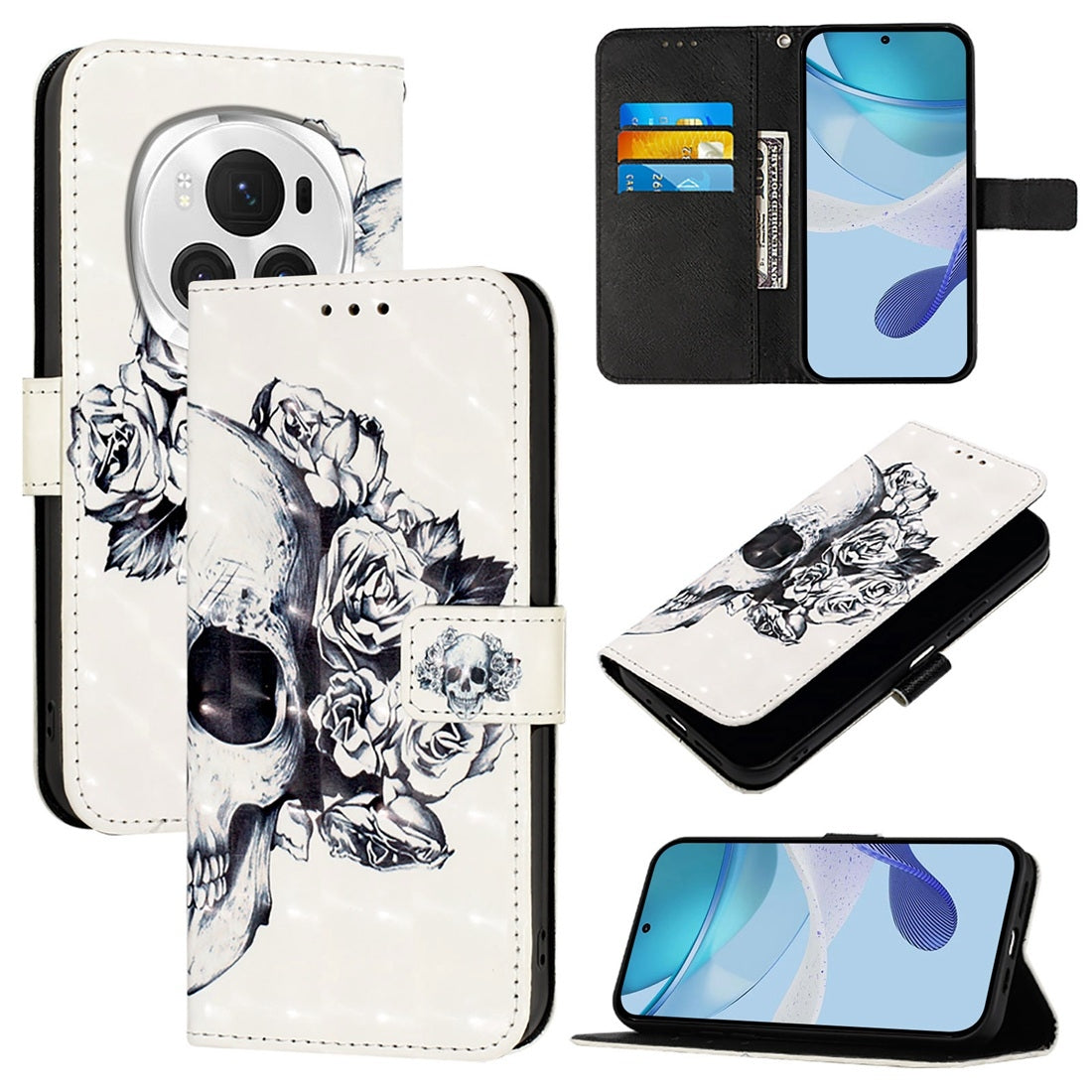 Honor Magic6 Pro Global Leather Flip Phone Case with 3D Painted Design, Card Holder, Wallet & Stand Function - Durable Protection & Easy Access