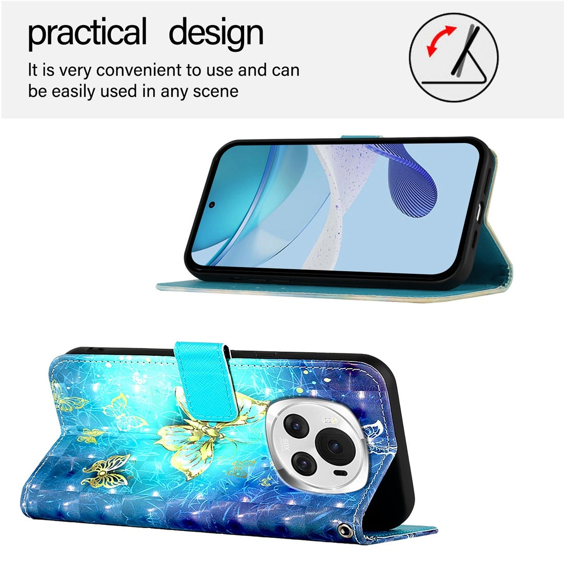 Honor Magic6 Global Leather Flip Phone Case with 3D Painted Design, Card Holder, Wallet & Stand Function - Durable Protection & Easy Access