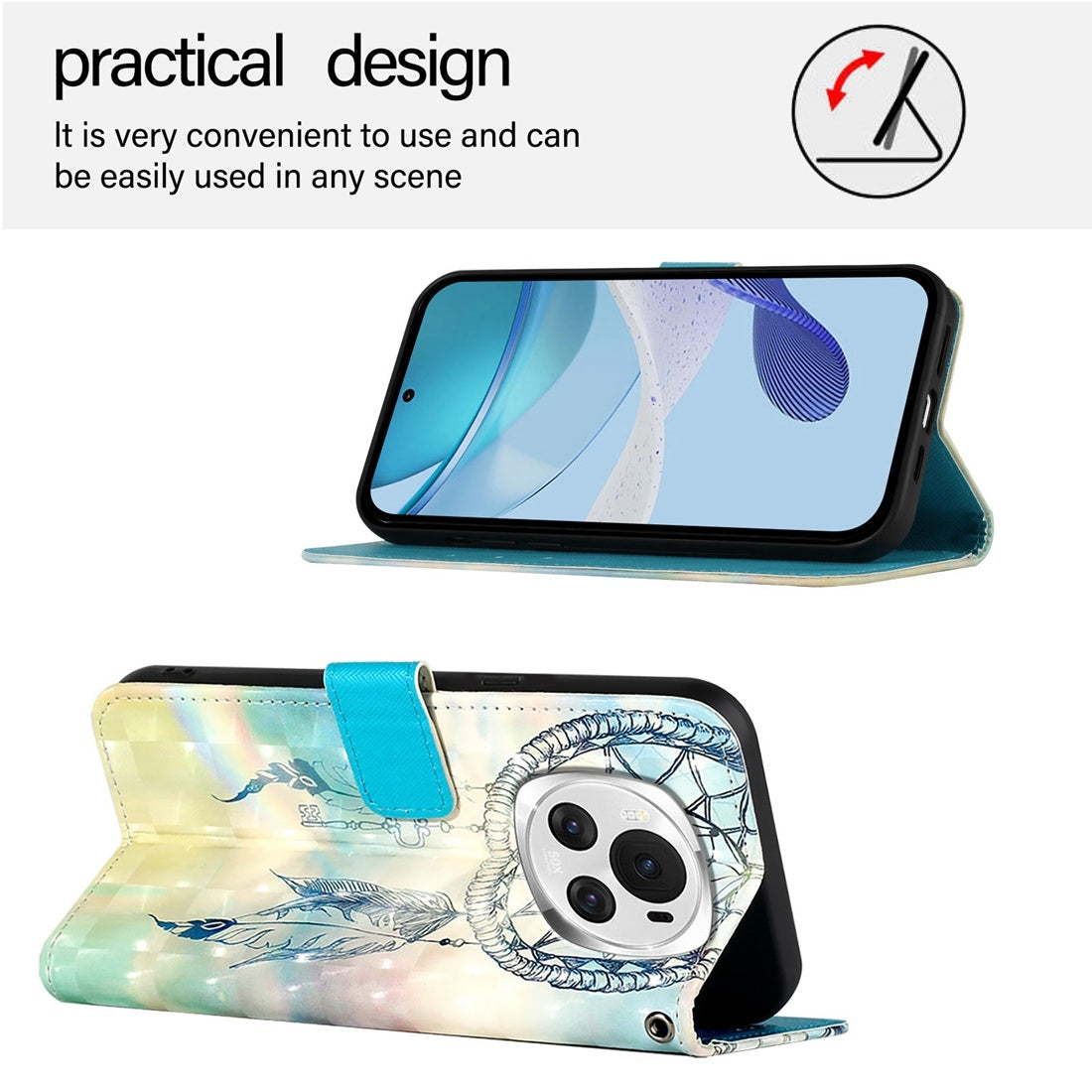 Honor Magic6 Global Leather Flip Phone Case with 3D Painted Design, Card Holder, Wallet & Stand Function - Durable Protection & Easy Access