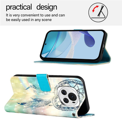 Honor Magic6 Global Leather Flip Phone Case with 3D Painted Design, Card Holder, Wallet & Stand Function - Durable Protection & Easy Access