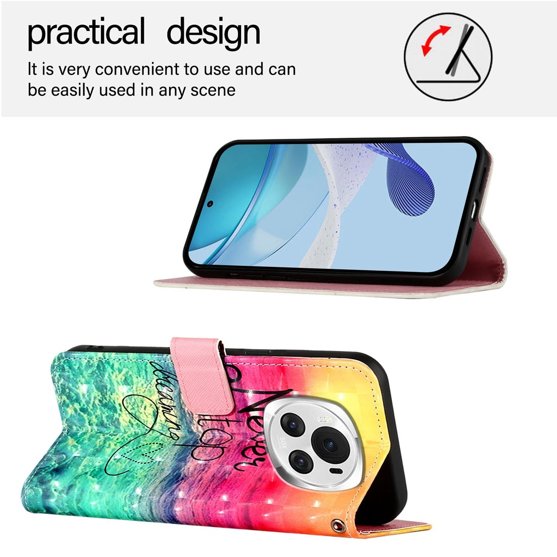 Honor Magic6 Global Leather Flip Phone Case with 3D Painted Design, Card Holder, Wallet & Stand Function - Durable Protection & Easy Access