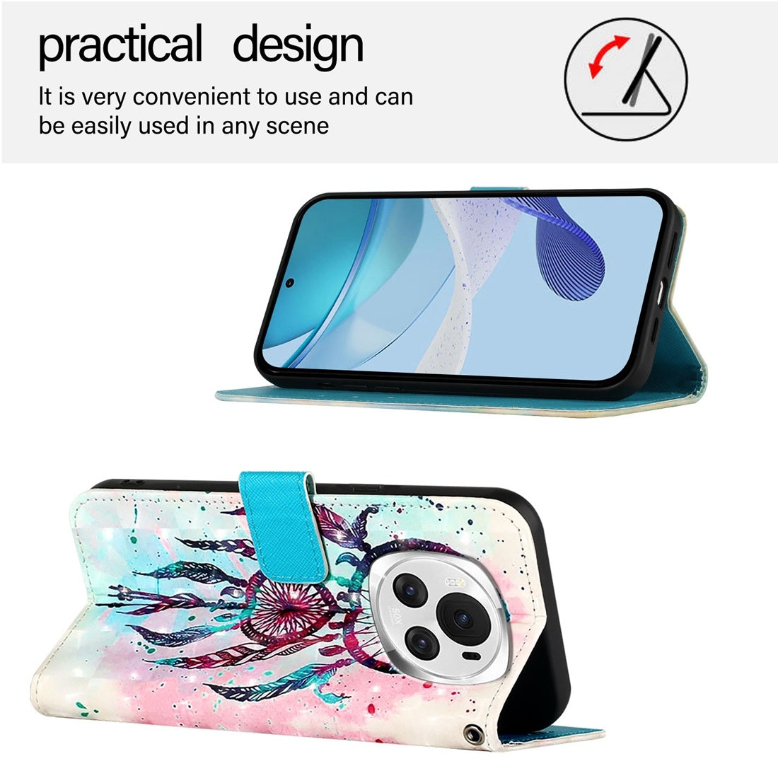 Honor Magic6 Global Leather Flip Phone Case with 3D Painted Design, Card Holder, Wallet & Stand Function - Durable Protection & Easy Access