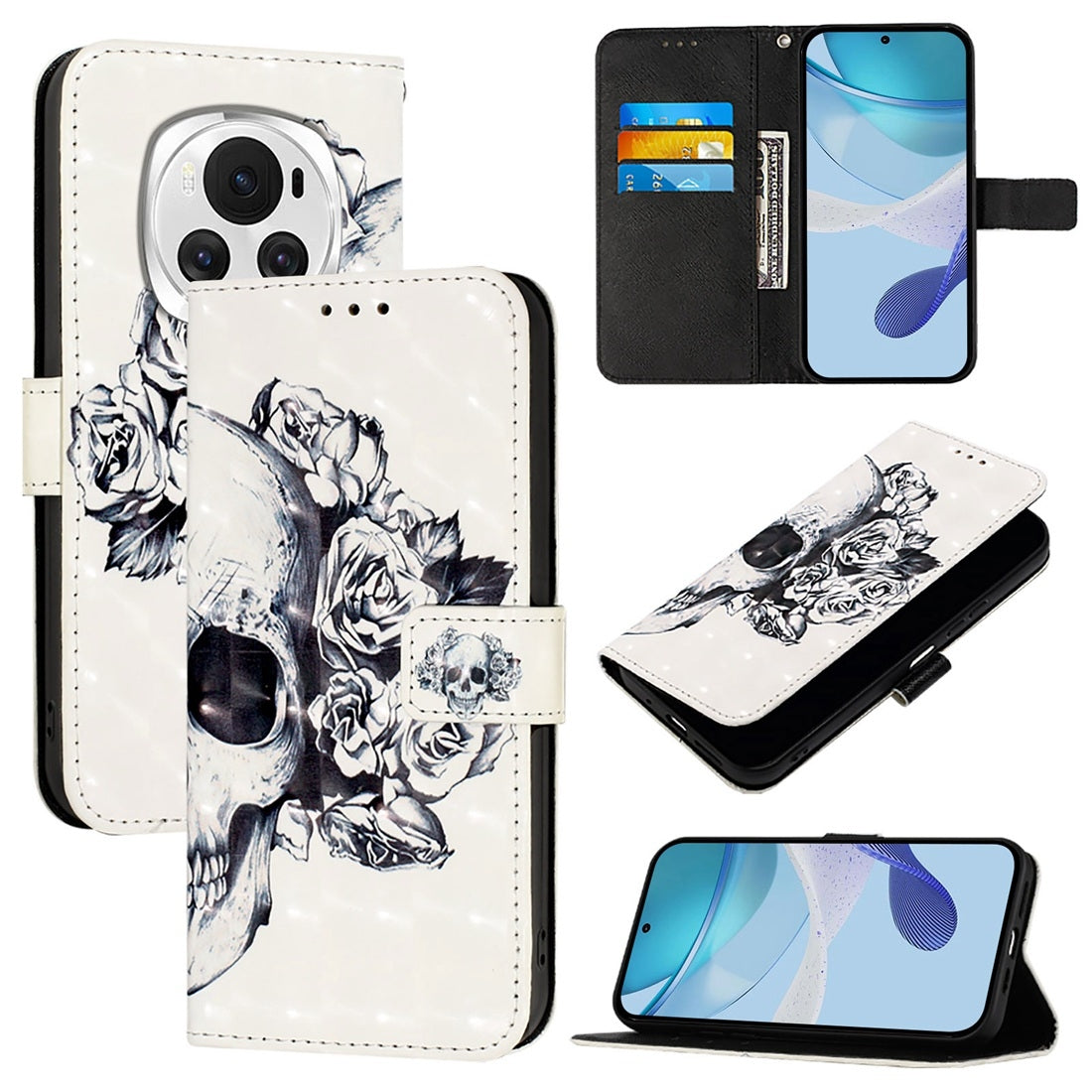 Honor Magic6 Global Leather Flip Phone Case with 3D Painted Design, Card Holder, Wallet & Stand Function - Durable Protection & Easy Access
