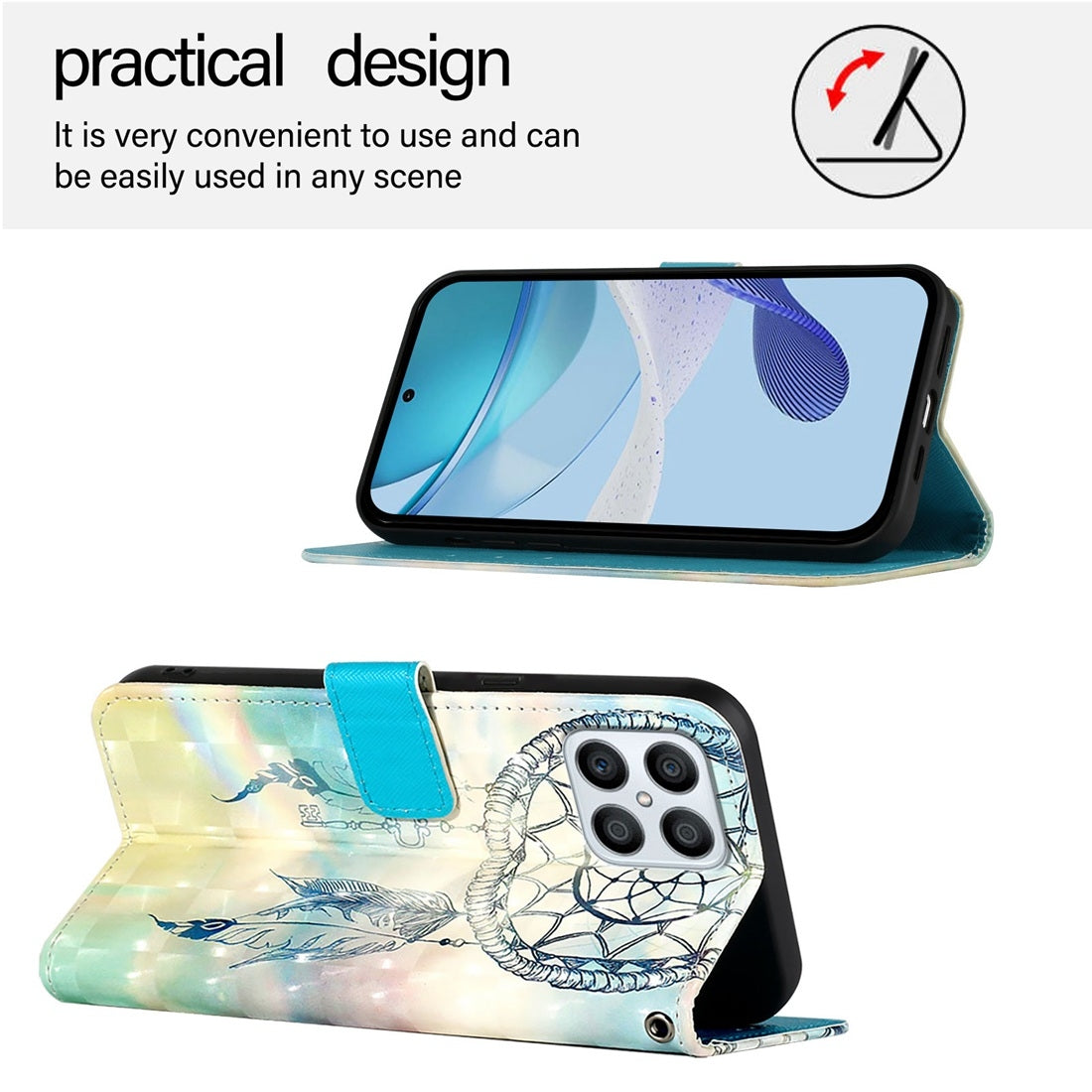Honor Play6T Pro Leather Flip Phone Case with 3D Painted Design, Card Holder, Wallet & Stand Function - Durable Protection & Easy Access