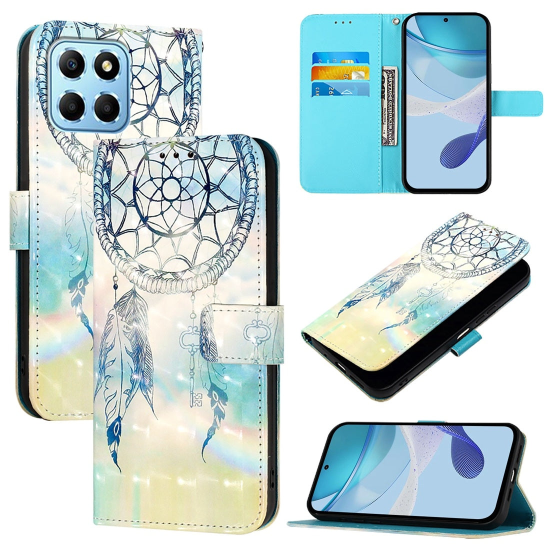Honor X8a Leather Flip Phone Case with 3D Painted Design, Card Holder, Wallet & Stand Function - Durable Protection & Easy Access