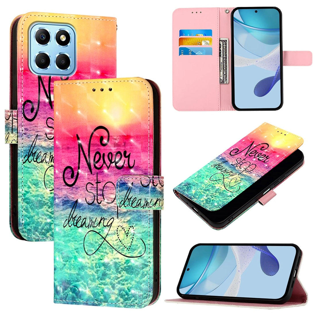 Honor X8 5G Leather Flip Phone Case with 3D Painted Design, Card Holder, Wallet & Stand Function - Durable Protection & Easy Access