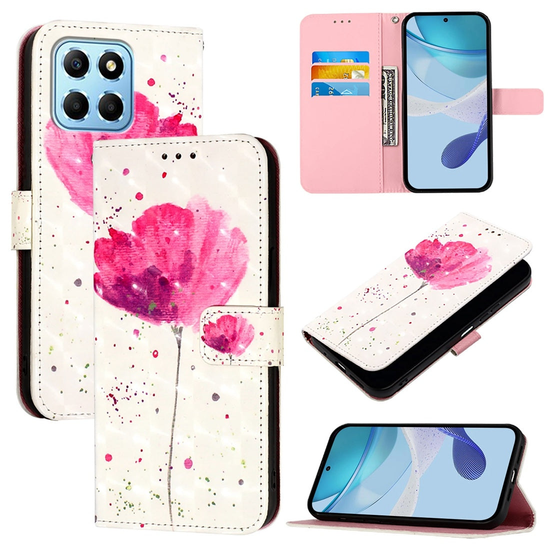 Honor X8 5G Leather Flip Phone Case with 3D Painted Design, Card Holder, Wallet & Stand Function - Durable Protection & Easy Access