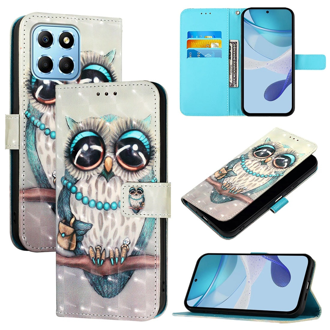 Honor X6 Leather Flip Phone Case with 3D Painted Design, Card Holder, Wallet & Stand Function - Durable Protection & Easy Access
