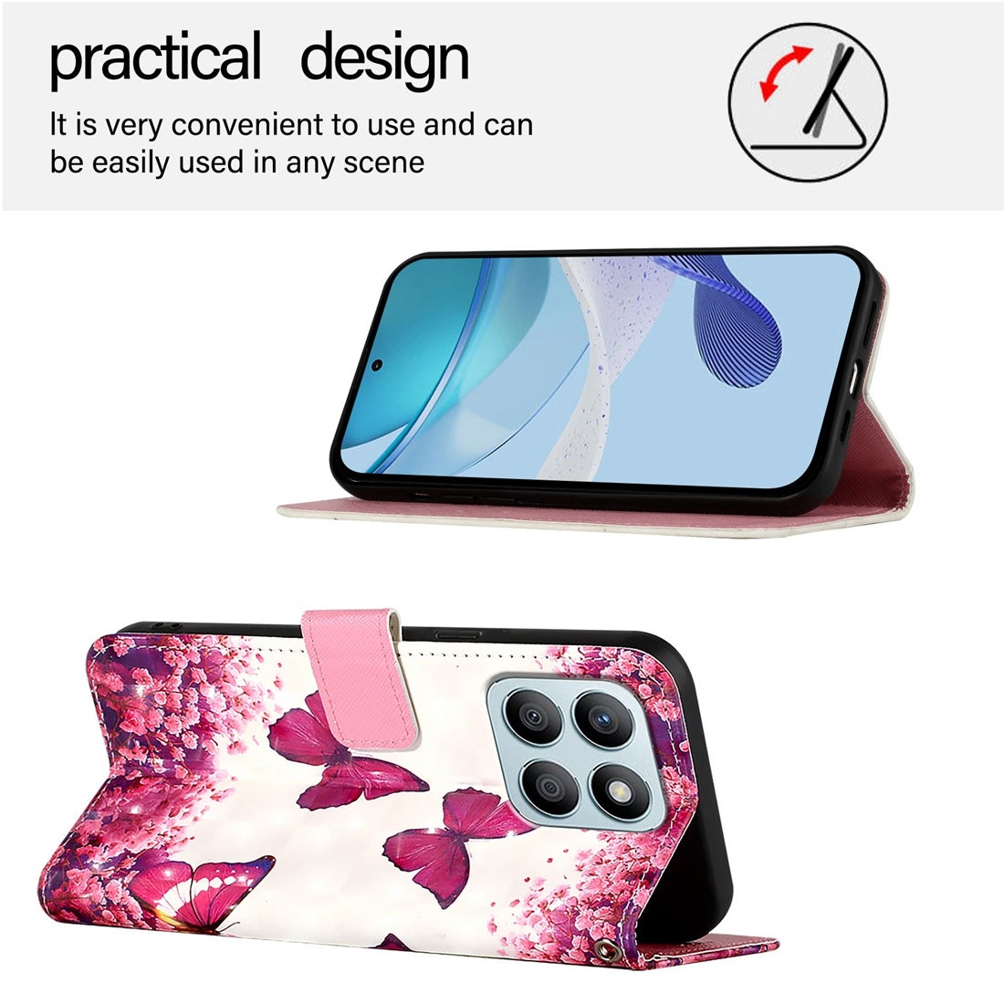 Honor X8b Global Leather Flip Phone Case with 3D Painted Design, Card Holder, Wallet & Stand Function - Durable Protection & Easy Access