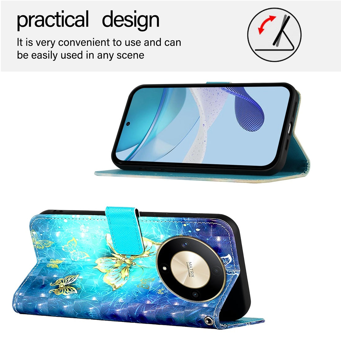 Honor Magic6 Lite Global Leather Flip Phone Case with 3D Painted Design, Card Holder, Wallet & Stand Function - Durable Protection & Easy Access