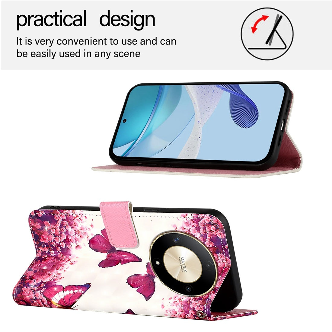 Honor X9b Leather Flip Phone Case with 3D Painted Design, Card Holder, Wallet & Stand Function - Durable Protection & Easy Access