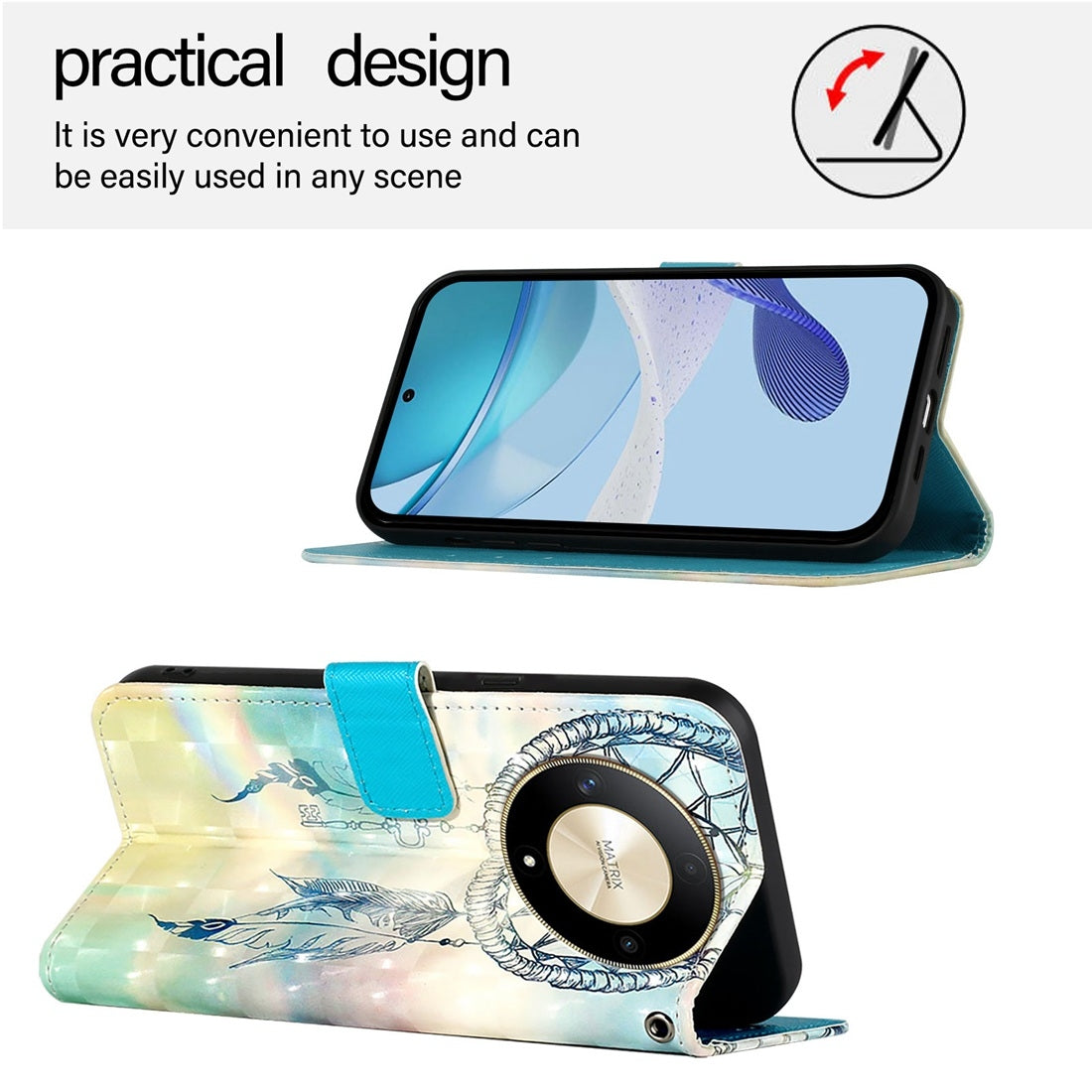 Honor Magic6 Lite Global Leather Flip Phone Case with 3D Painted Design, Card Holder, Wallet & Stand Function - Durable Protection & Easy Access