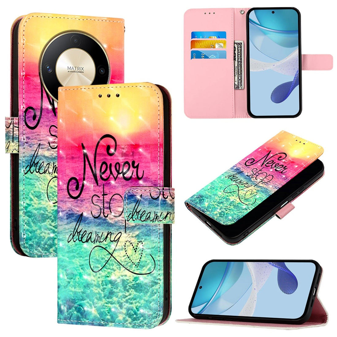 Honor Magic6 Lite Global Leather Flip Phone Case with 3D Painted Design, Card Holder, Wallet & Stand Function - Durable Protection & Easy Access