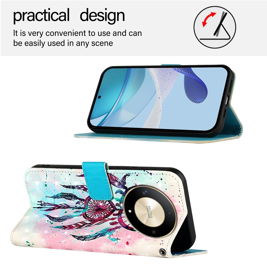 Honor Magic6 Lite Global Leather Flip Phone Case with 3D Painted Design, Card Holder, Wallet & Stand Function - Durable Protection & Easy Access