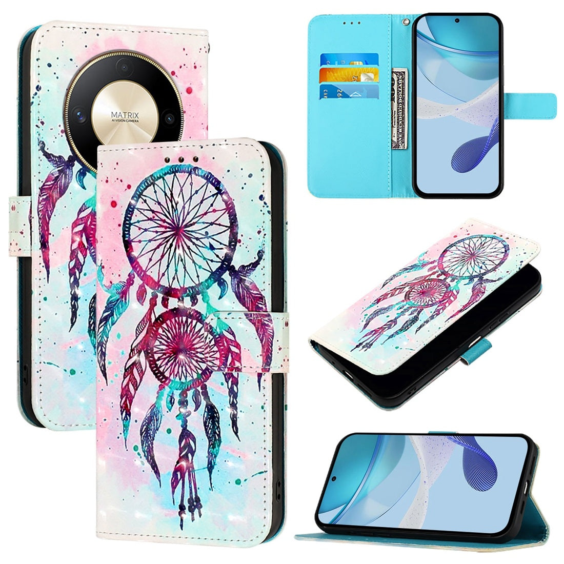 Honor Magic6 Lite Global Leather Flip Phone Case with 3D Painted Design, Card Holder, Wallet & Stand Function - Durable Protection & Easy Access