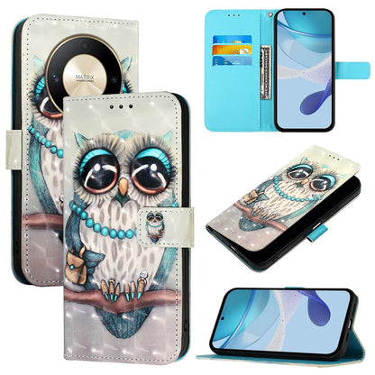 Honor Magic6 Lite Global Leather Flip Phone Case with 3D Painted Design, Card Holder, Wallet & Stand Function - Durable Protection & Easy Access
