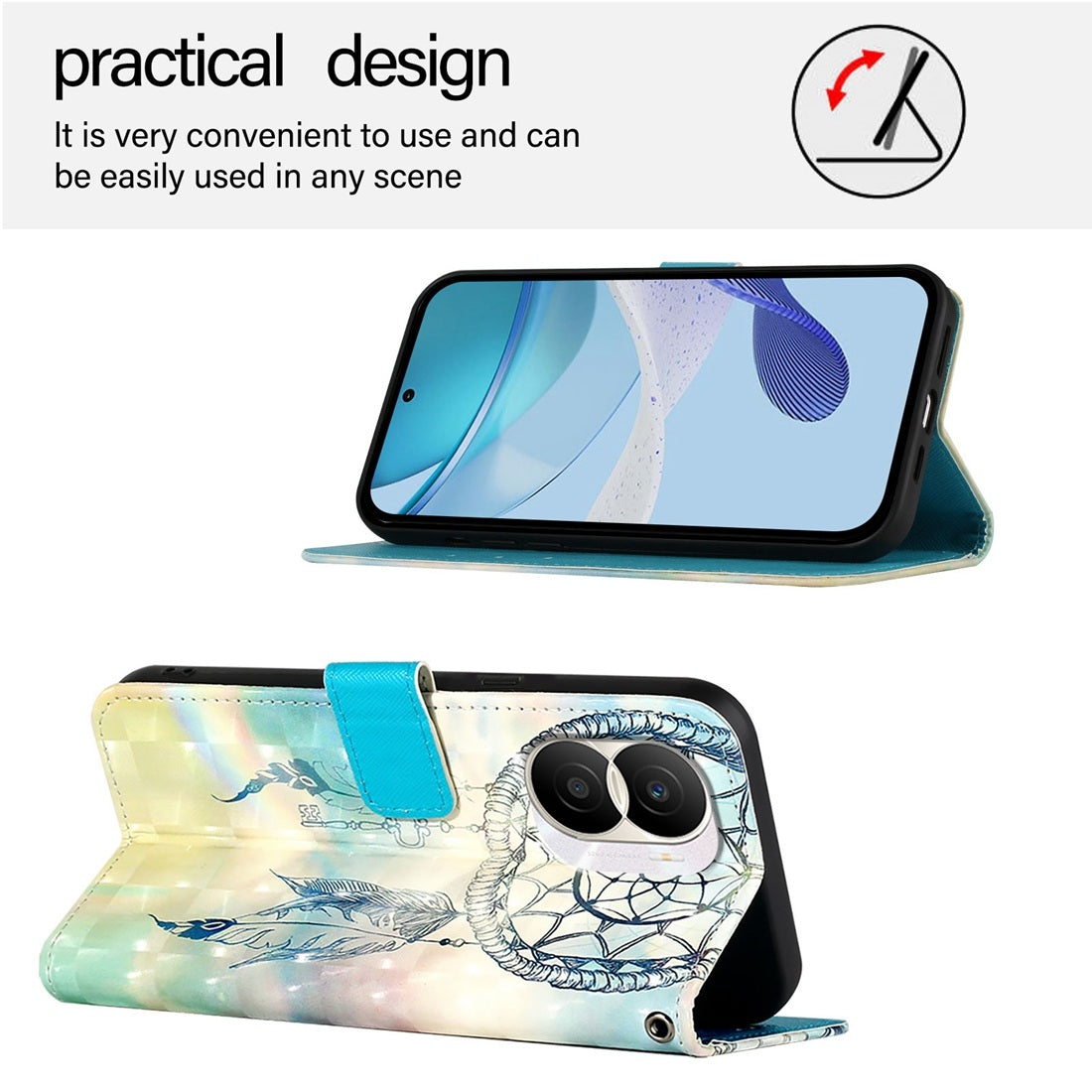 Honor X40i Leather Flip Phone Case with 3D Painted Design, Card Holder, Wallet & Stand Function - Durable Protection & Easy Access