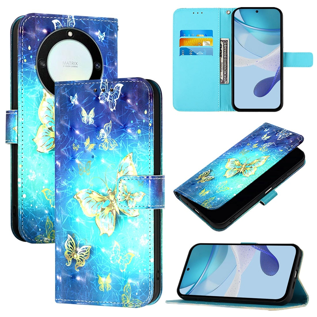 Honor X9a Leather Flip Phone Case with 3D Painted Design, Card Holder, Wallet & Stand Function - Durable Protection & Easy Access