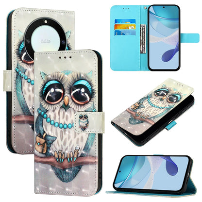 Honor X9a Leather Flip Phone Case with 3D Painted Design, Card Holder, Wallet & Stand Function - Durable Protection & Easy Access