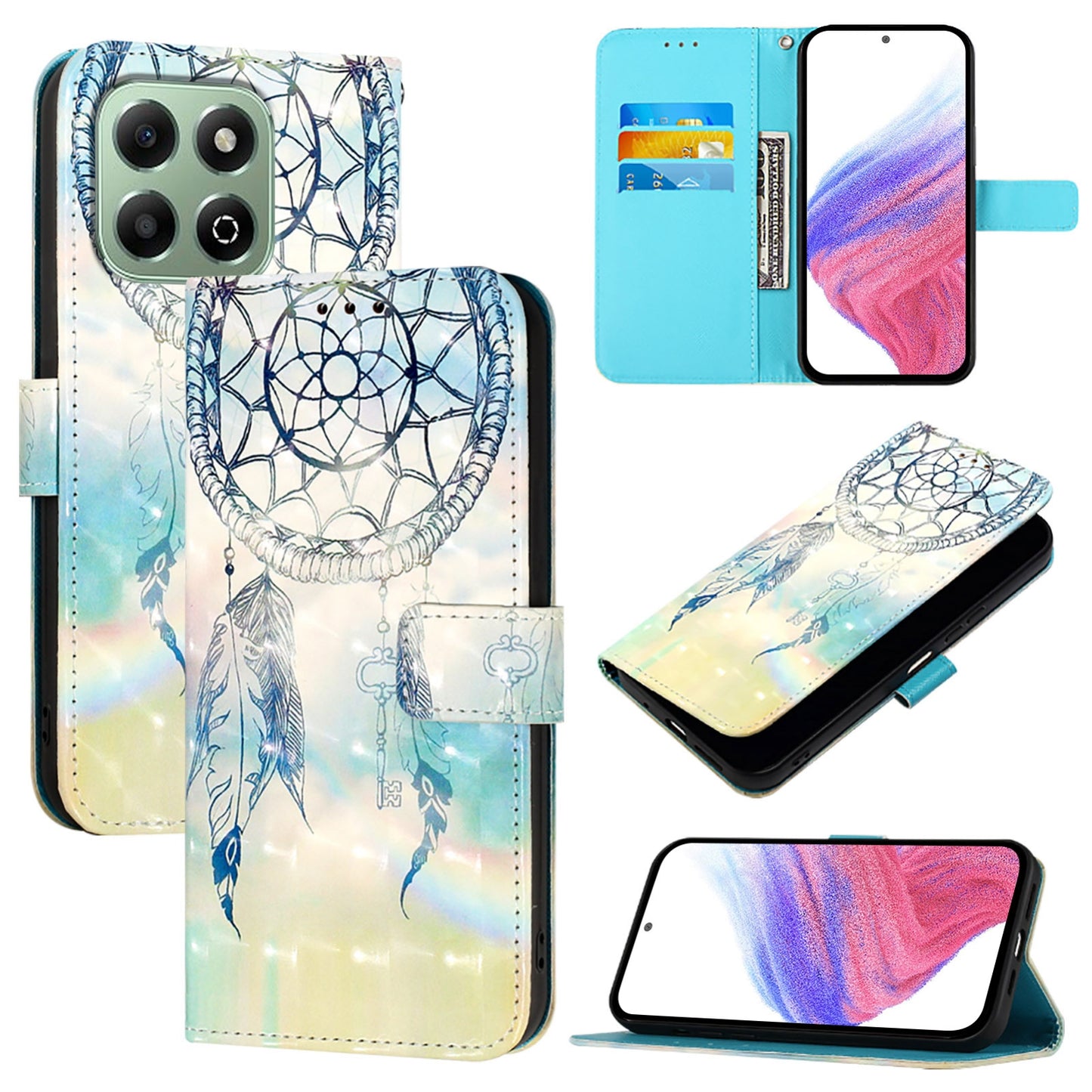 Honor X6b Leather Flip Phone Case with 3D Painted Design, Card Holder, Wallet & Stand Function - Durable Protection & Easy Access