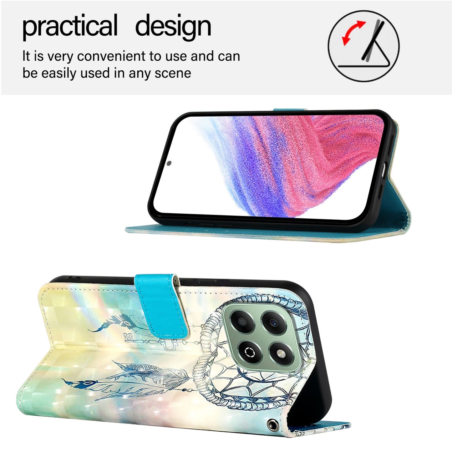 Honor X6b Leather Flip Phone Case with 3D Painted Design, Card Holder, Wallet & Stand Function - Durable Protection & Easy Access