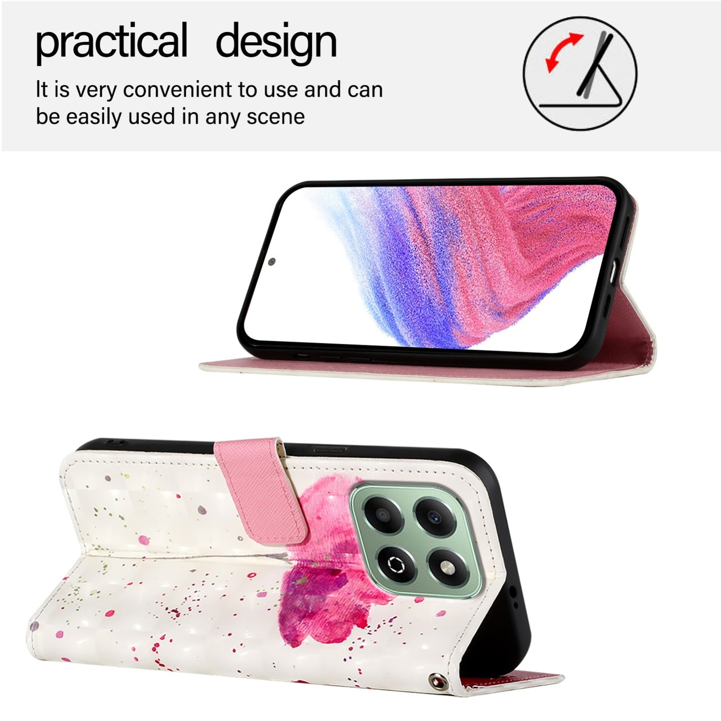 Honor X6b Leather Flip Phone Case with 3D Painted Design, Card Holder, Wallet & Stand Function - Durable Protection & Easy Access