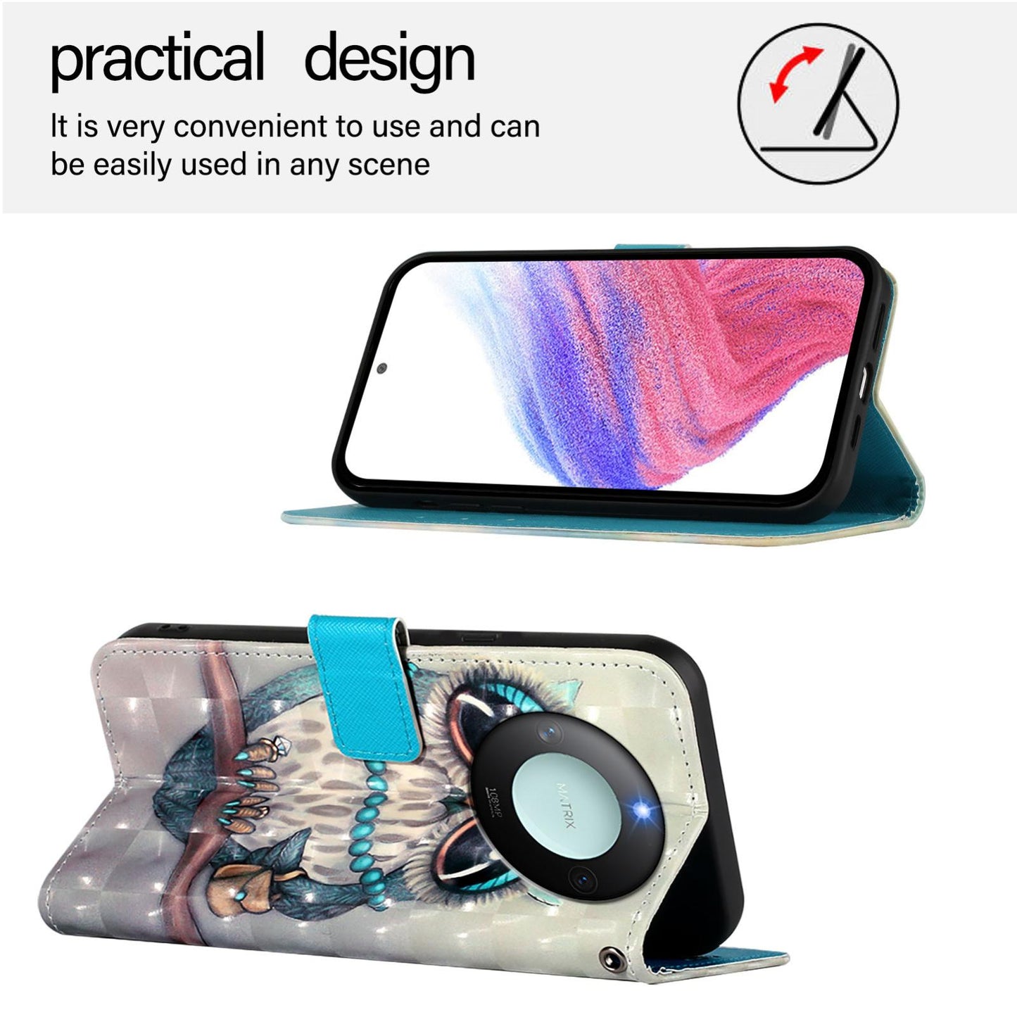 Honor X9C Smart 5G Leather Flip Phone Case with 3D Painted Design, Card Holder, Wallet & Stand Function - Durable Protection & Easy Access