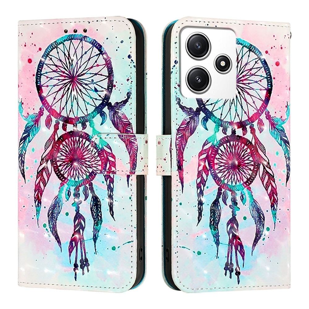 Redmi Note 12R Leather Flip Phone Case with 3D Painted Design, Card Holder, Wallet & Stand Function - Durable Protection & Easy Access