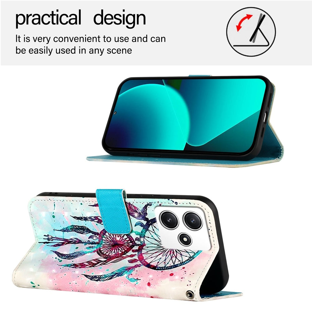 Redmi Note 12R Leather Flip Phone Case with 3D Painted Design, Card Holder, Wallet & Stand Function - Durable Protection & Easy Access