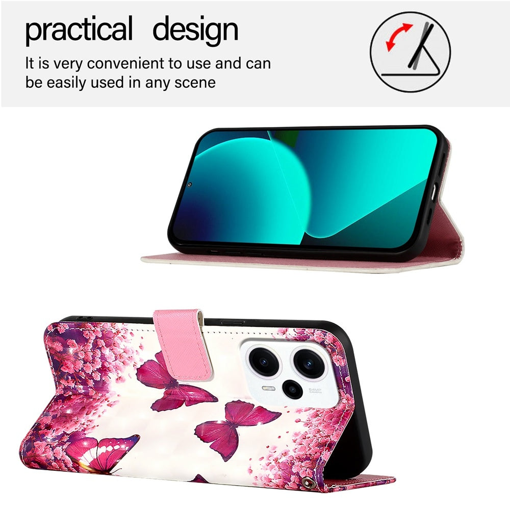 Redmi Note 11T Pro+ Leather Flip Phone Case with 3D Painted Design, Card Holder, Wallet & Stand Function - Durable Protection & Easy Access