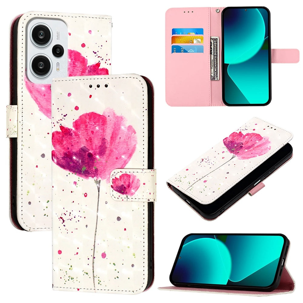 Xiaomi Poco F5 Leather Flip Phone Case with 3D Painted Design, Card Holder, Wallet & Stand Function - Durable Protection & Easy Access