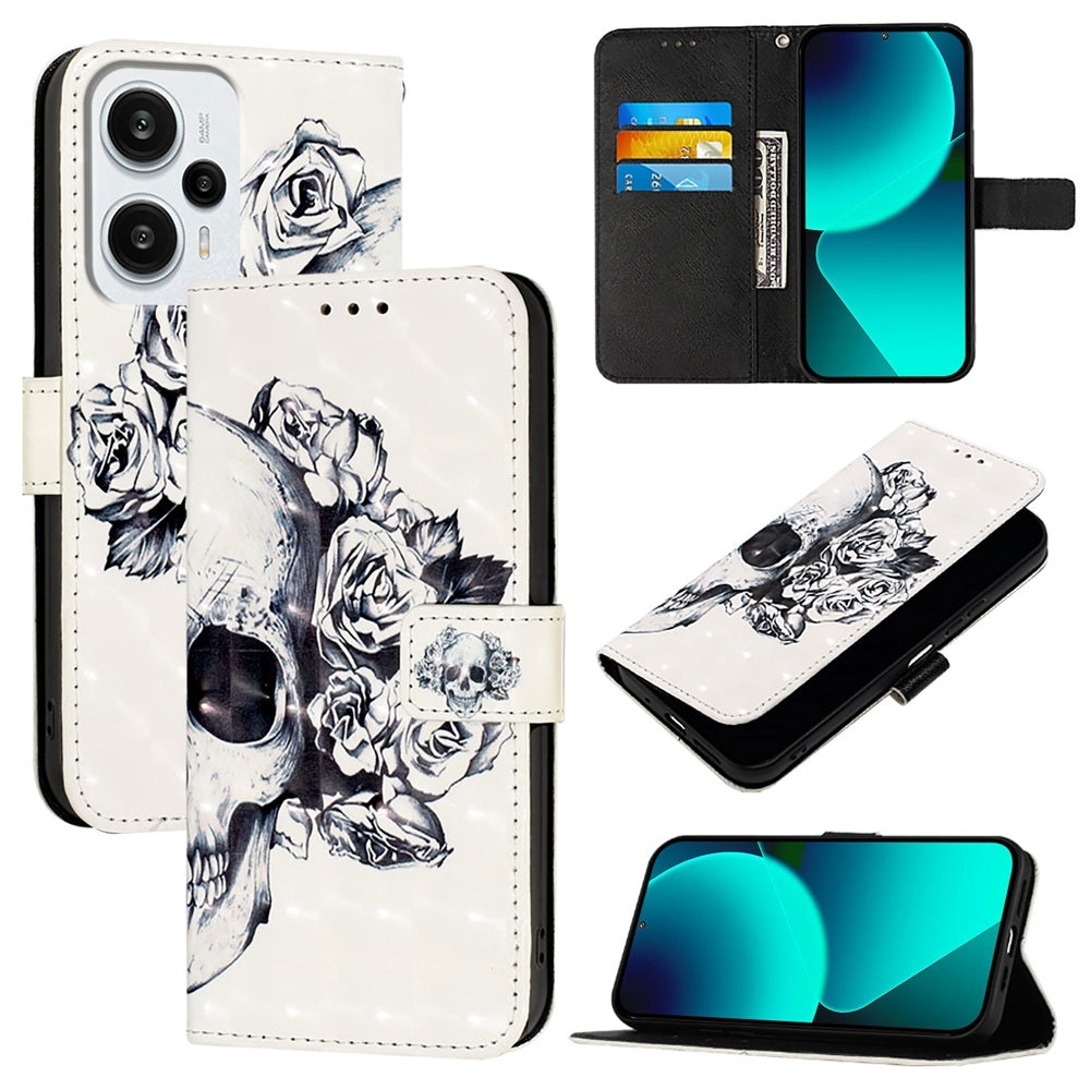Xiaomi Poco F5 Leather Flip Phone Case with 3D Painted Design, Card Holder, Wallet & Stand Function - Durable Protection & Easy Access